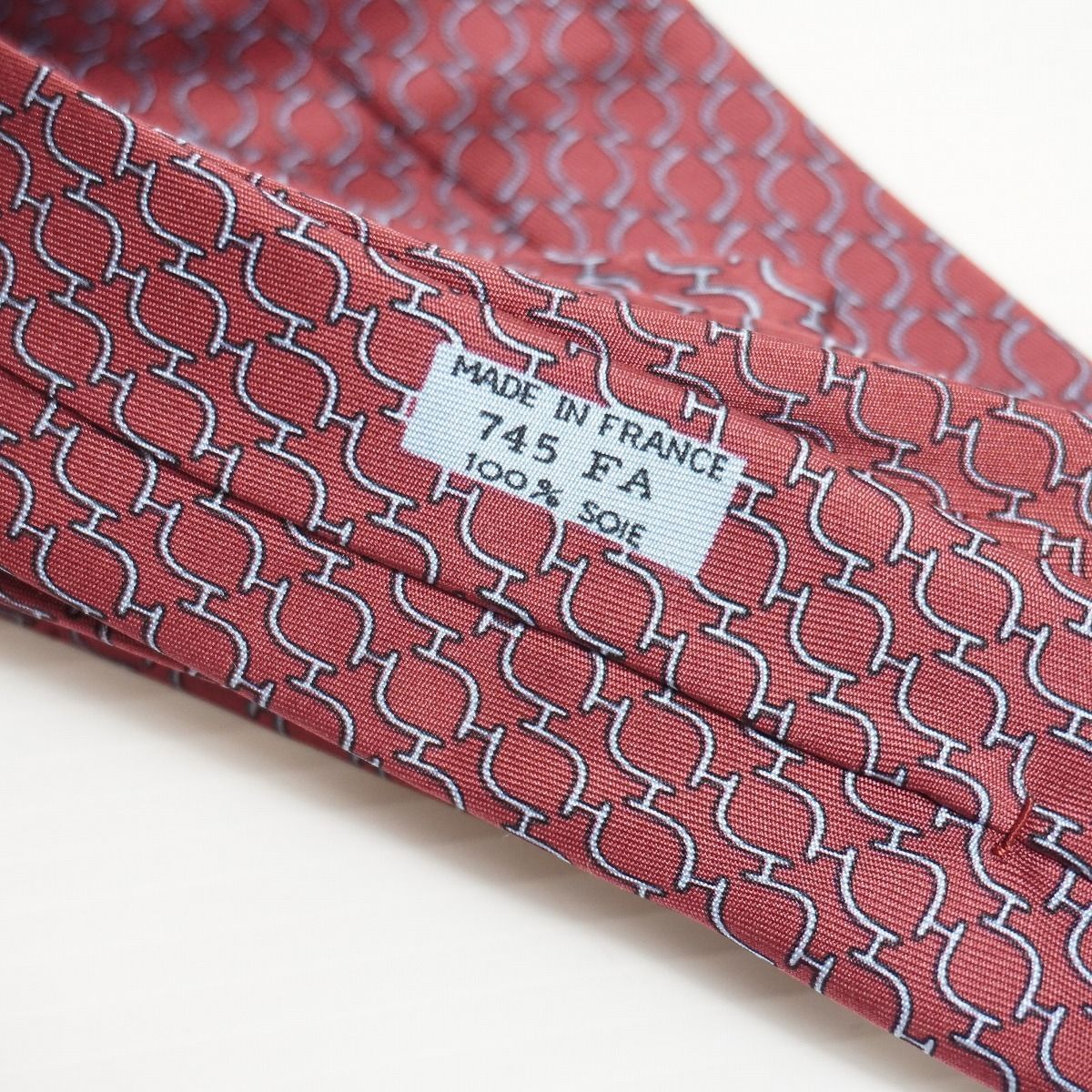 美品 国内正規 HERMES エルメス シルク100% ネクタイ バーガンディー