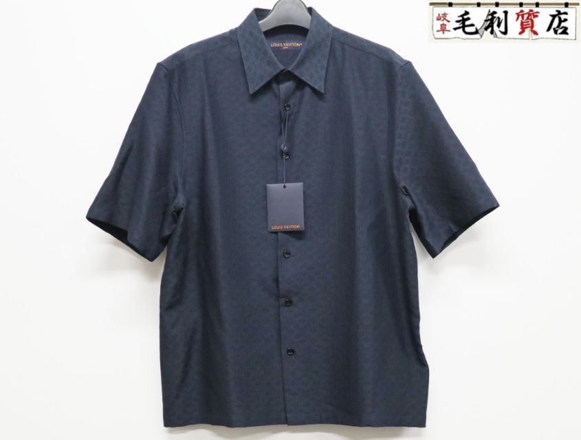 ルイヴィトン LOUIS VUITTON ミニモノグラム シルクプレンド ショートスリーブ シャツ 1AJVSB サイズS ネイビー 極上美品 トップス