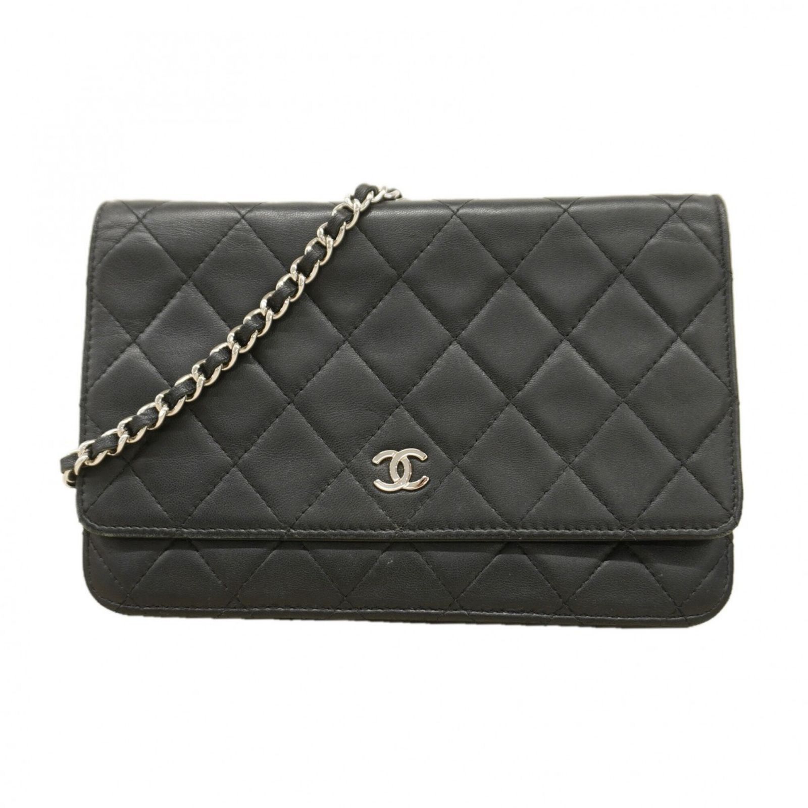 シャネル(Chanel) シャネル 財布・ショルダーウォレット マトラッセ チェーンショルダー ラムスキン ブラック レディース