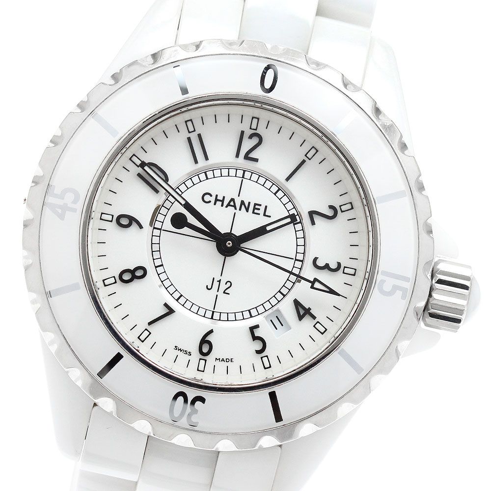 シャネル CHANEL H0968 J12 33ｍｍ 白セラミック デイト クォーツ レディース _961454