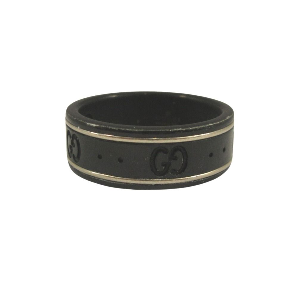 グッチ GUCCI 美品 アイコン リング ワイド ブラックコランダム 22号 GUCCI グッチ シンバンド ブラックコランダム K18WG アイコン リング