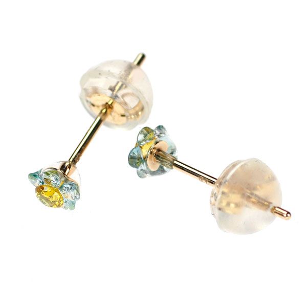 新品 K10YG トリートイエロー/ブルー ダイヤモンド ピアス 0.20ct 