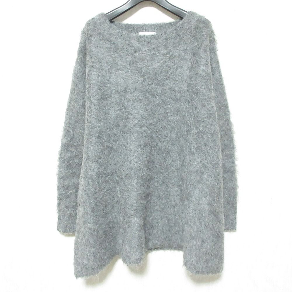 美品 24AW CLANE クラネ BOAT NECK SHAGGY KNIT ONEPIECE アルパカブレンド ニットワンピース 17112-5362 サイズ1 グレー レディース 古着 中古 USED