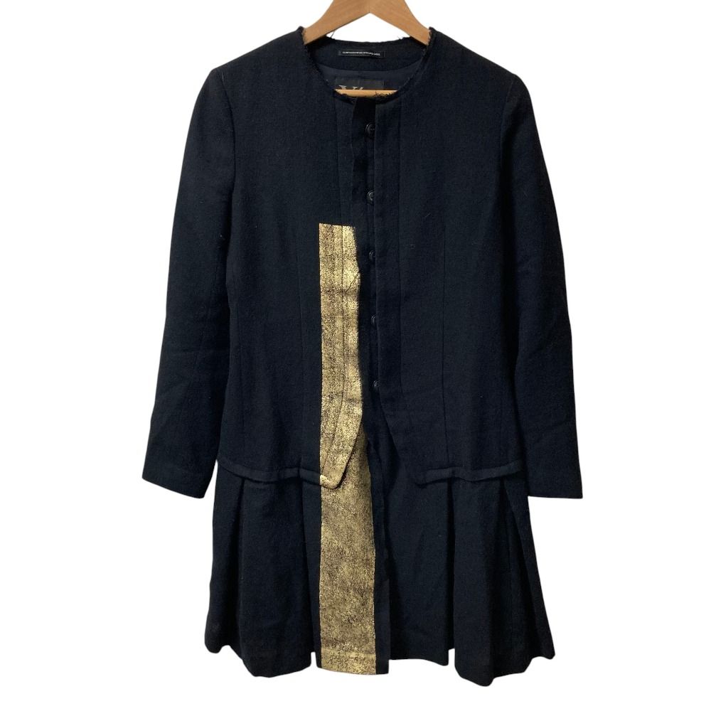 良品 Y's Yohji Yamamoto ワイズ ヨウジヤマモト ウール ノーカラーコート YF-J08-119 サイズ1 ブラック ゴールドカラー レディース 古着 中古 USED