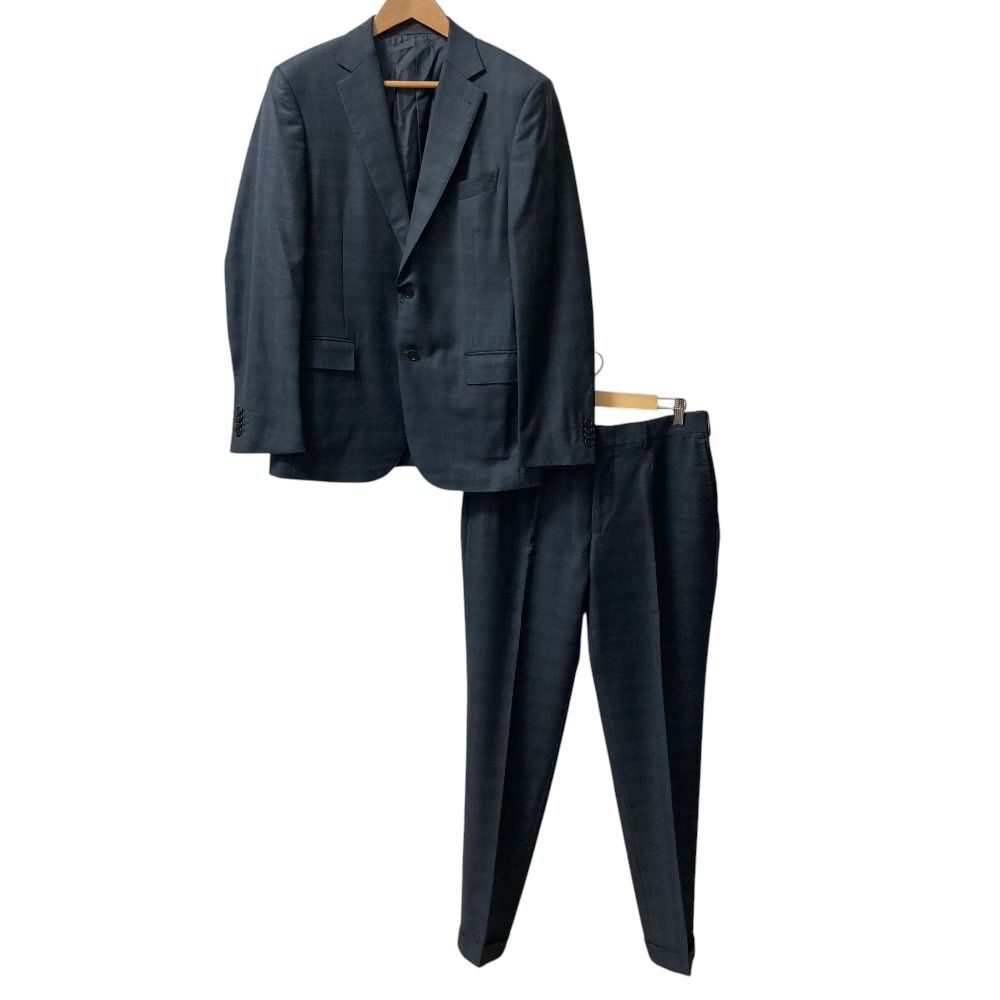 美品 Ermenegildo Zegna エルメネジルドゼニア TROFEO シャドウチェック テーラードジャケット スラックスパンツ スーツ 7-50C グレー メンズ 古着 中古 USED