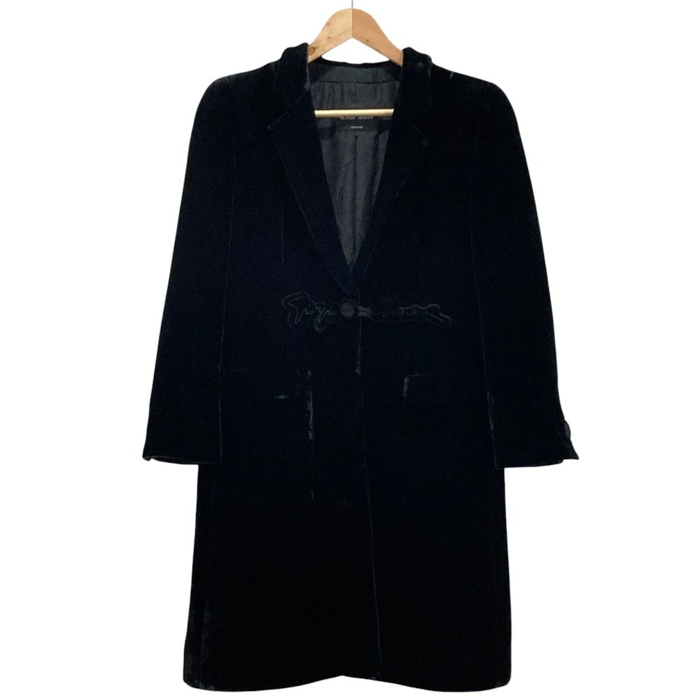 GIORGIO ARMANI ジョルジオアルマーニ ベルベット チェスターコート サイズ44 ブラック レディース 古着 中古 USED