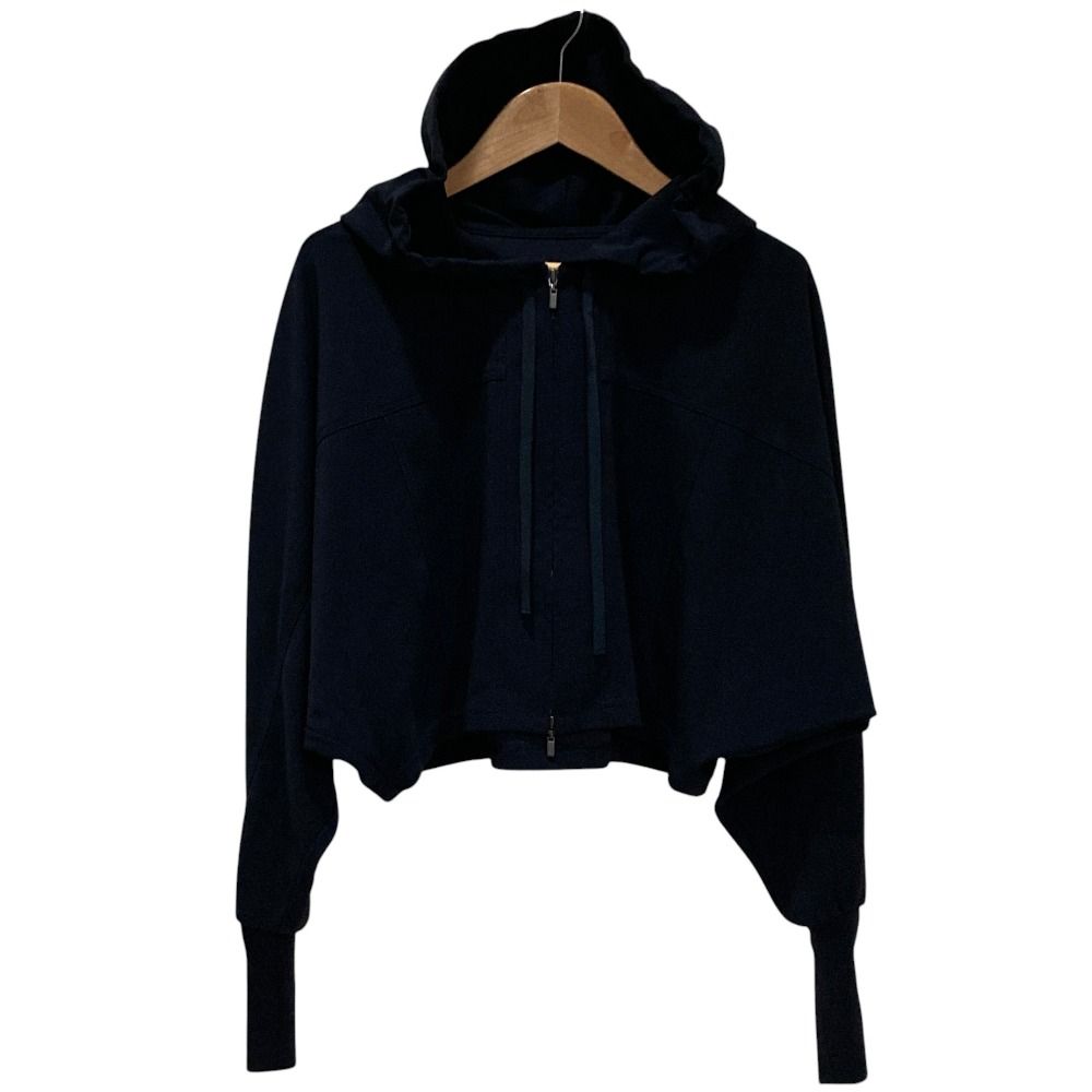 美品 FOXEY NEW YORK フォクシーニューヨーク ドルマンスリーブ クロップドパーカー 40620 サイズ38 ネイビー レディース 古着 中古 USED