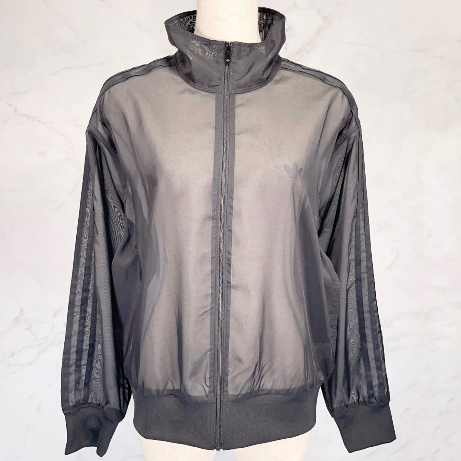 adidas Originals アディダスオリジナルス　ADICOLOR SHEER TRACK TOP アディカラー　シアートラックトップ　トラックジャケット　トレフォイル　プリントロゴ　ポリエステル　ブラック　黒　黒色　XLサイズ　JN6130