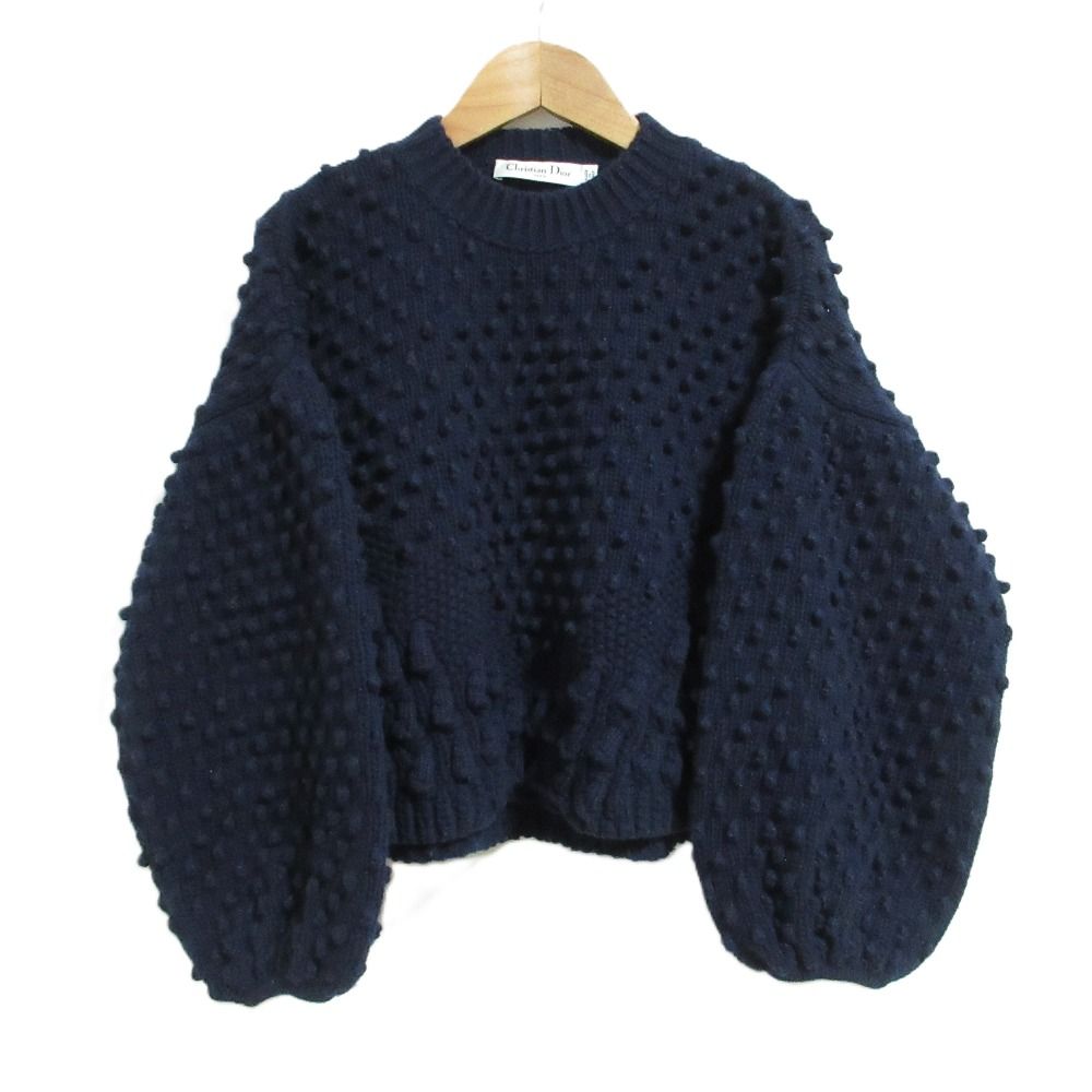 良品 Christian Dior クリスチャンディオール パフスリーブ プルオーバーニット セーター 7H24523AM211 サイズ38 ネイビー レディース 古着 中古 USED