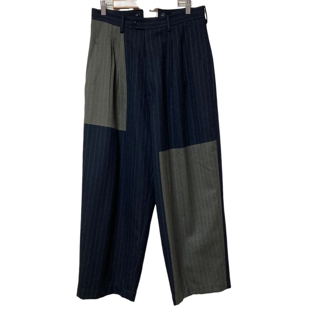美品 Y's yohji yamamoto ヨウジヤマモト ストライプ サスペンダーボタン付き パンツ ネイビー サンプル品 レディース 古着 中古 USED