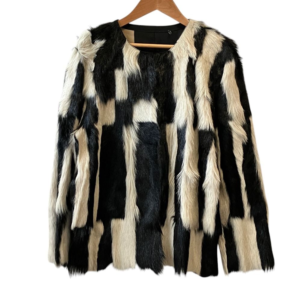美品 ISABEL MARANT イザベルマラン ラムファー ストライプジャケット サイズ38 ブラック ホワイト レディース 古着 中古 USED