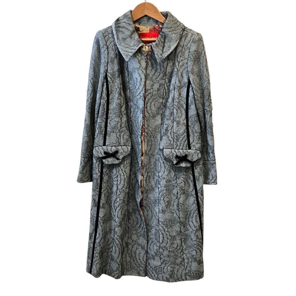 美品 Christian Lacroix クリスチャンラクロワ レースコート 40 ブルー レディース 古着 中古 USED