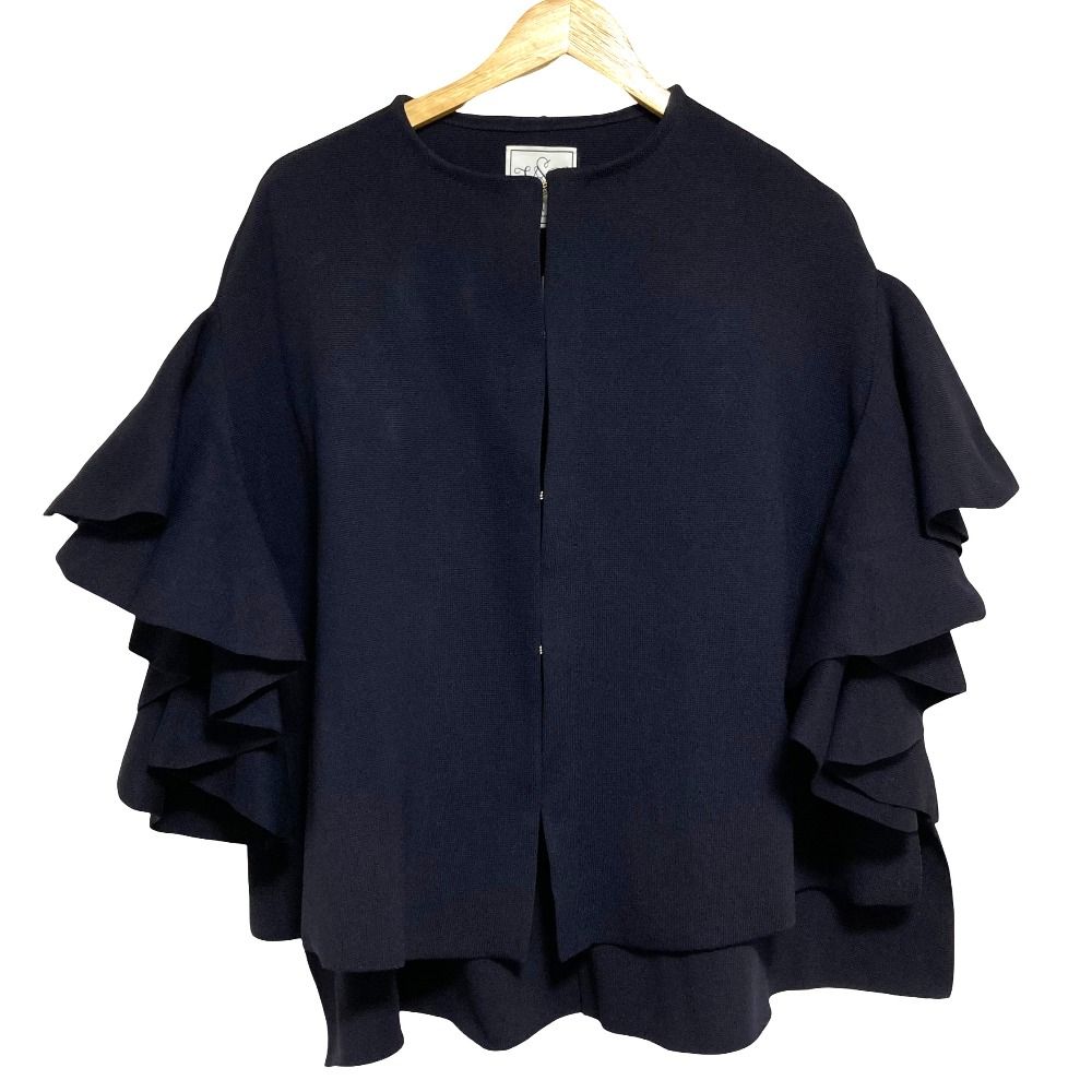 未使用 SEVEN TEN by MIHO KAWAHITO セブンテンバイミホカワヒト ラッフルスリーブニットジャケット サイズM ネイビー レディース 古着 中古 USED