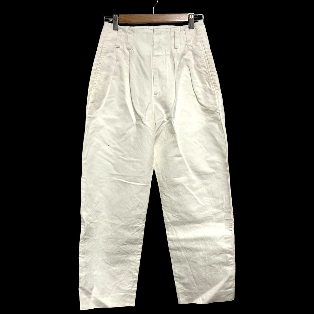 美品 24SS MARGARET HOWELL マーガレットハウエル リネン ツータックパンツ サイズ0 ホワイト レディース 古着 中古 USED