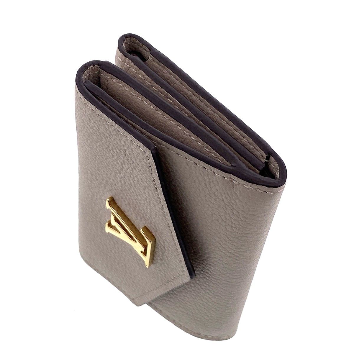 LOUIS VUITTON ルイ・ヴィトン ポルトフォイユ ロック ミニ RFID 三つ折り財布 M69340 レディース レザー ベージュ グレージュ 中古