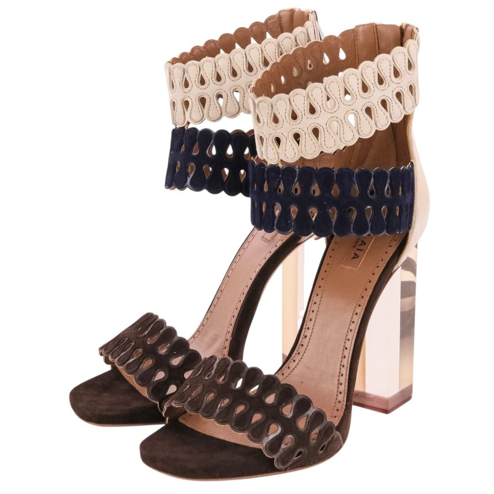 新品同様 ALAIA アライア カットディテール クリアヒール スエード