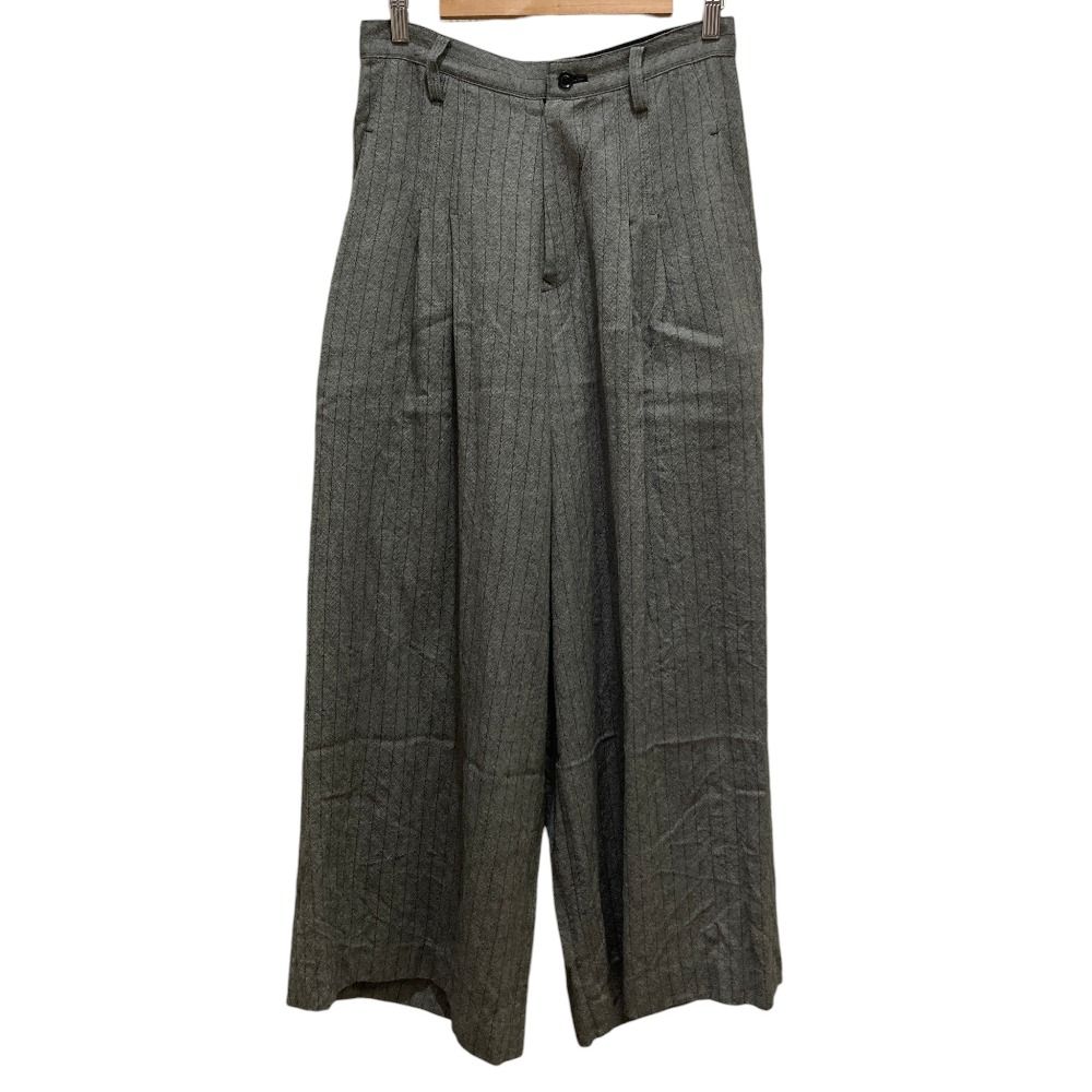 美品 Y's Yohji Yamamoto ワイズ ヨウジヤマモト ストライプ タック ワイドパンツ YB-P03-127 2 グレー メンズ レディース 古着 中古 USED