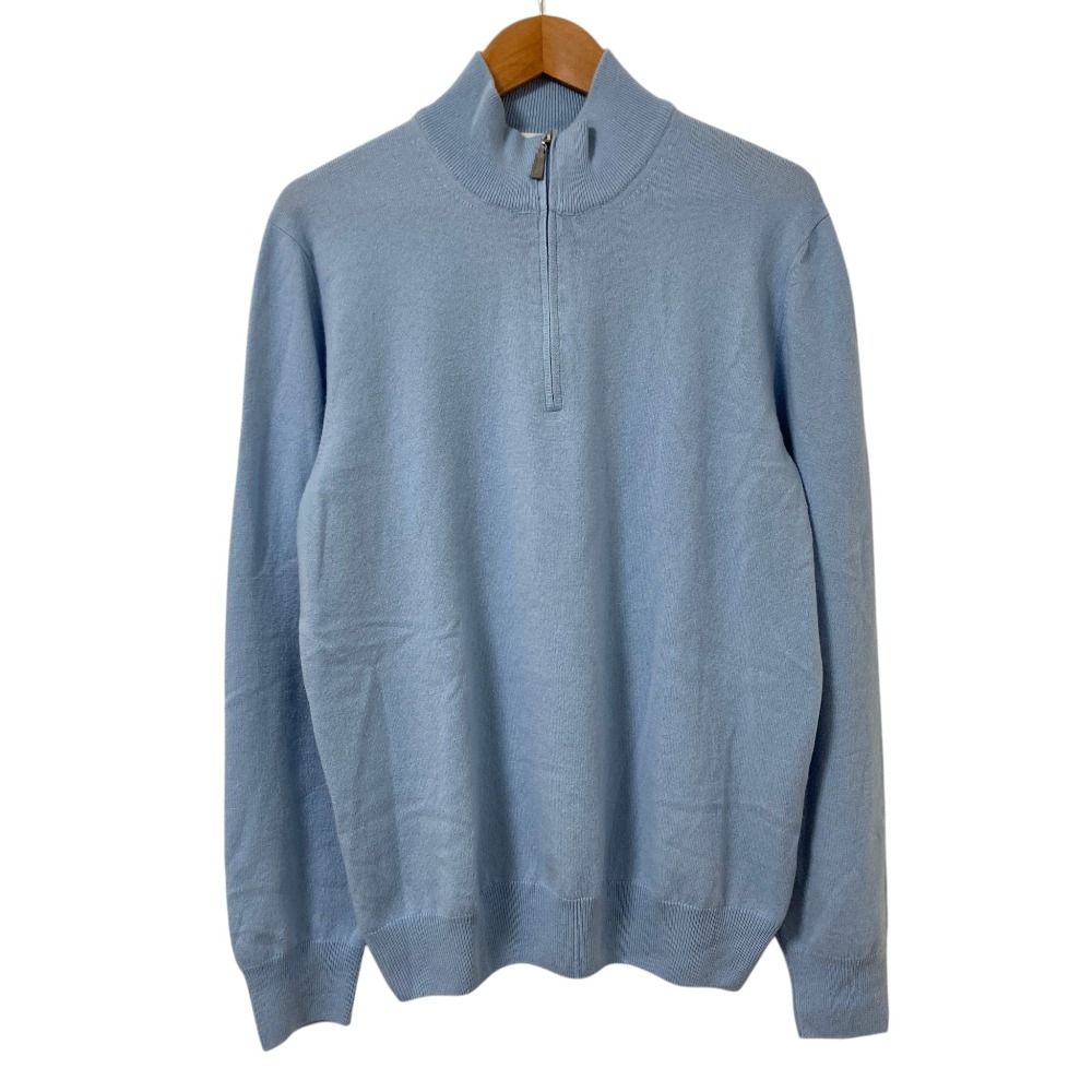 良品 GRAN SASSO グランサッソ カシミヤブレンド ウール ハーフジップ ニット セーター サイズ52 ライトブルー メンズ 古着 中古 USED