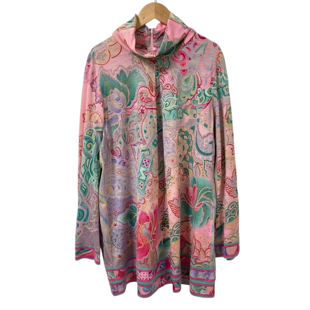 LEONARD FASHION レオナールファッション ウール シルク ペイズリープリント チュニック カットソー サイズ42 ピンク レディース 古着 中古 USED