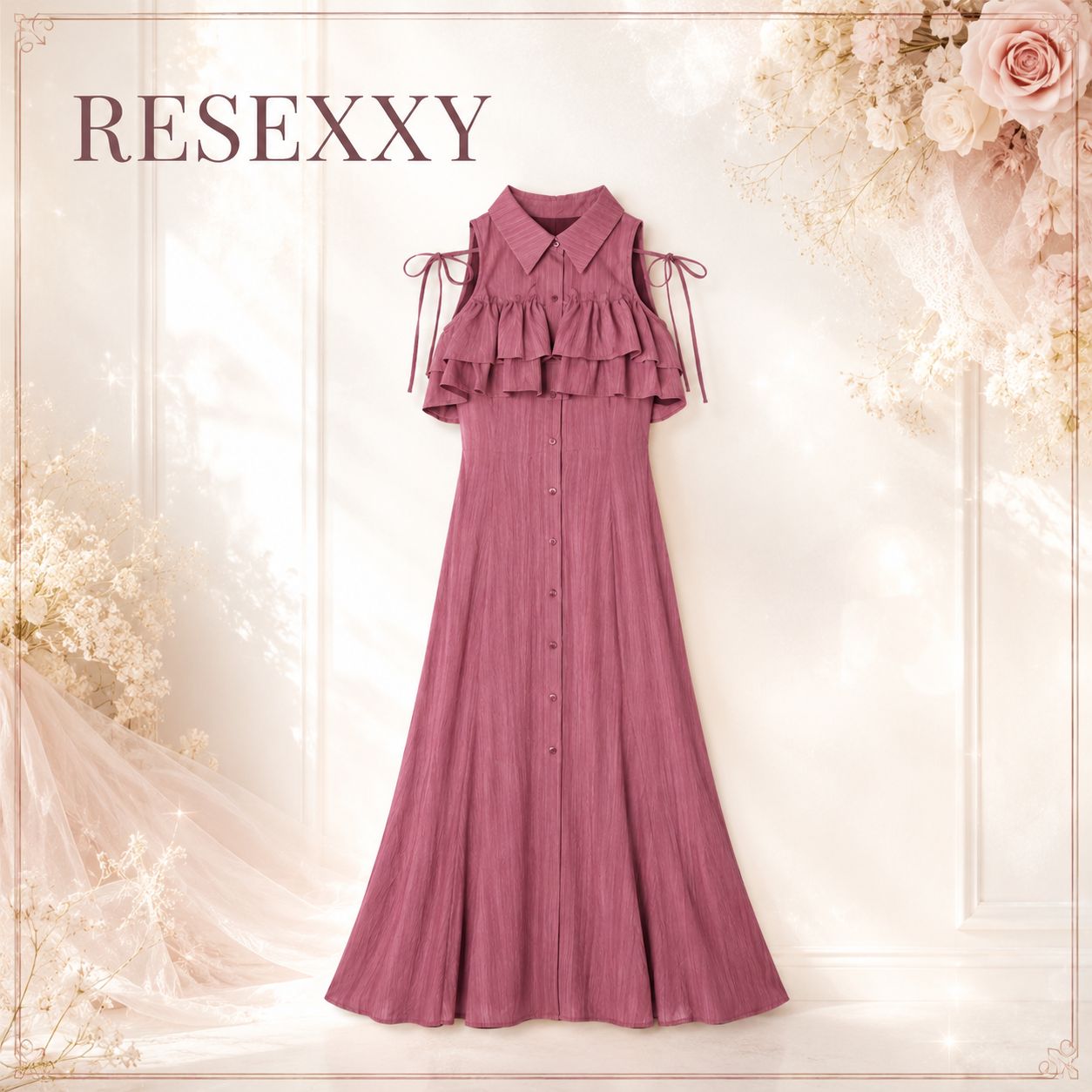 RESEXXYリゼクシー♡夏ラッフルマーメイドシャツワンピース♡ロング 
