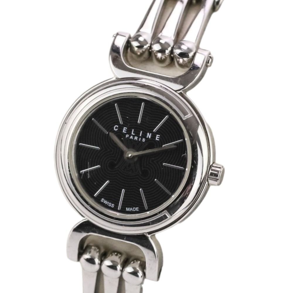 美品 CELINE セリーヌ ビッド ブレスウォッチ 腕時計 黒文字盤 シルバーカラー レディース 古着 中古 USED 15,190円