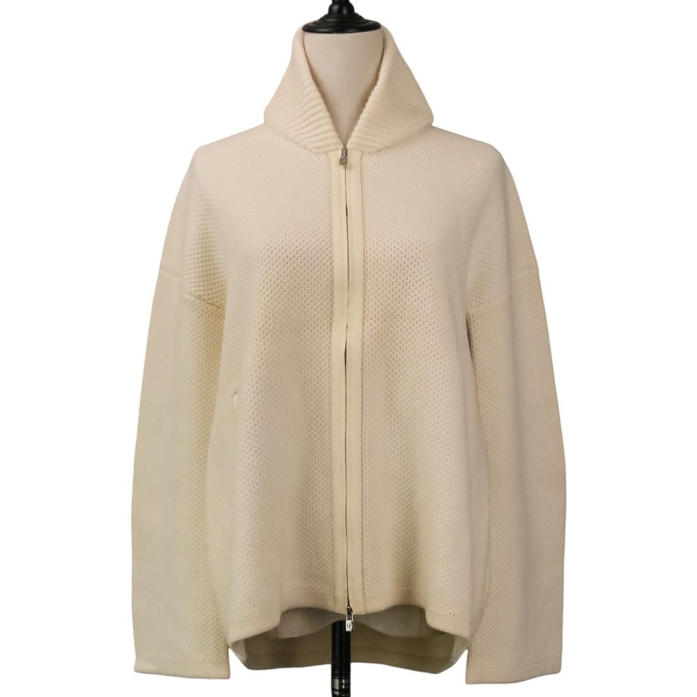 美品 Loro Piana ロロピアーナ ベビーカシミヤ100％ ジップアップ ニットブルゾン ジャケット FAG4345 サイズ40 アイボリー レディース 古着 中古 USED