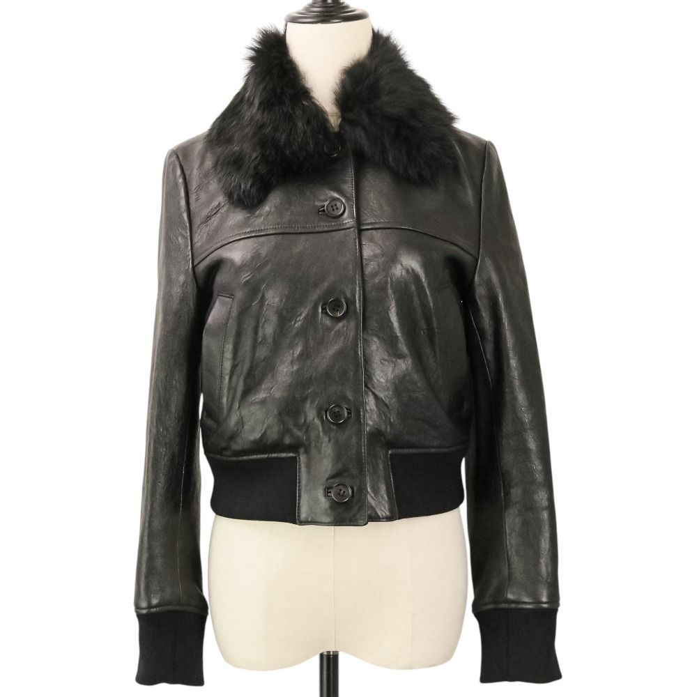 美品 25AW DES PRES デプレ トゥモローランド リンクルレザー ムートンカラーブルゾン ジャケット F ブラック レディース 古着 中古 USED