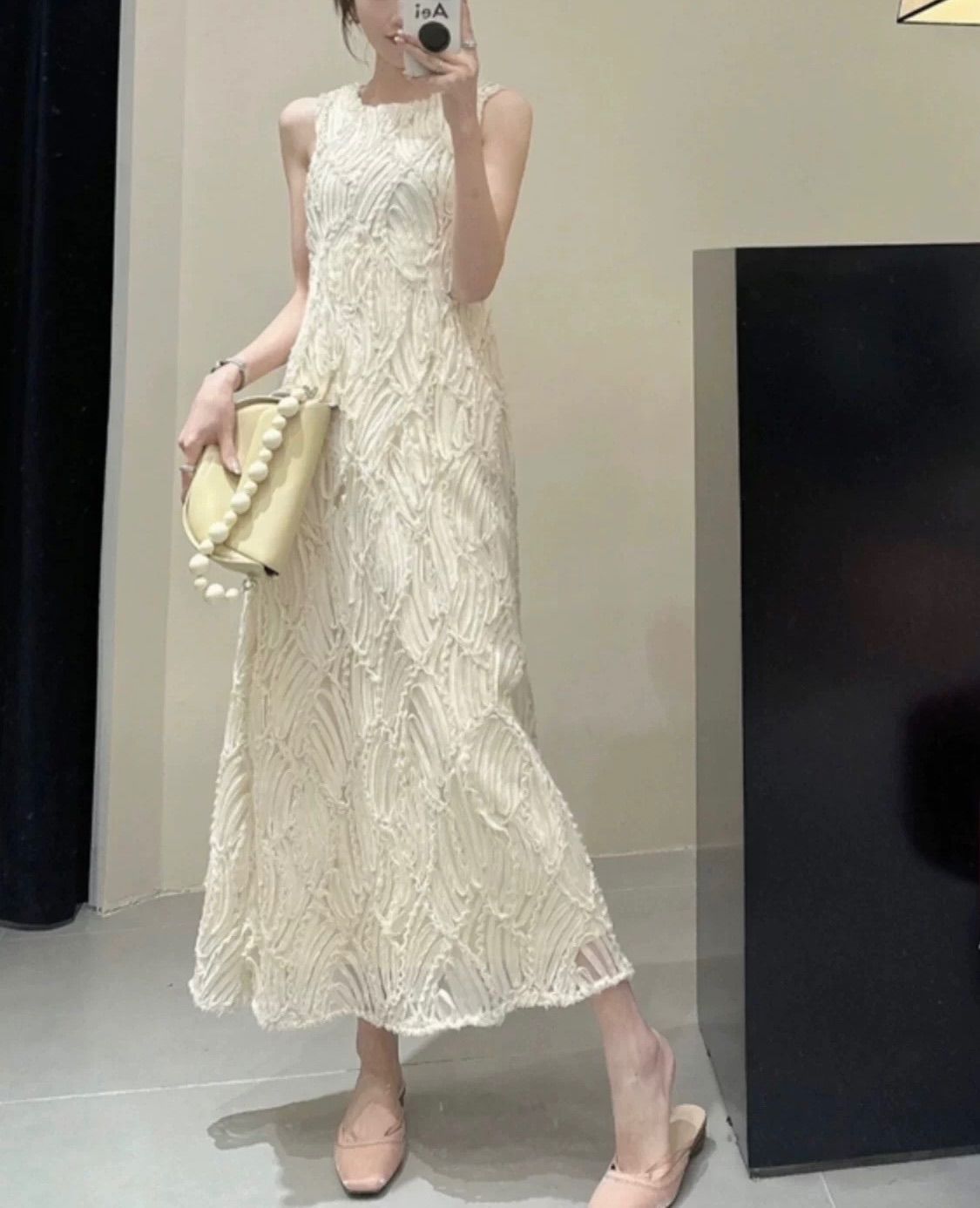 ロング レースワンピース 春夏 ホワイト 白 フォーマル 結婚式 パーティードレス ノースリーブ