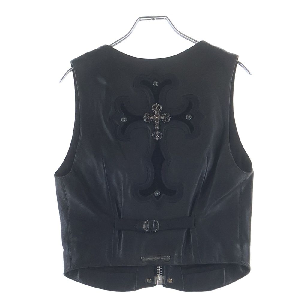 CHROME HEARTS (クロムハーツ) OLD 6BTN ZIP FRNT VEST オールド フィリグリー装飾 クロスボールボタンレザーベスト ブラック