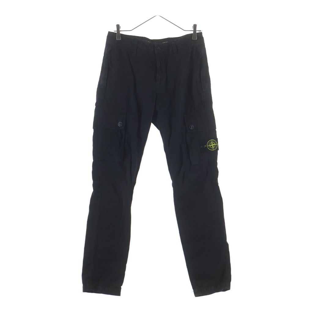 STONE ISLAND (ストーンアイランド) ガーメントダイ エフェクト ロゴパッチ ウォッシュコットン カーゴパンツ ブラック 1015303WA