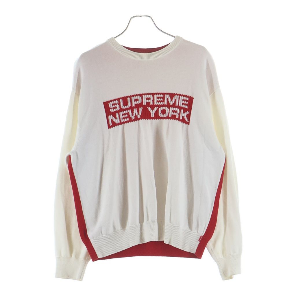 SUPREME (シュプリーム) 22SS 2-Tone Sweater ツートーン ニットセーター ホワイト/レッド