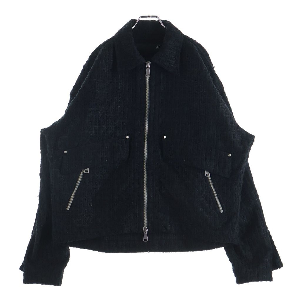 A.F ARTEFACT (エーエフアーティファクト) TUCK SLEEVE JACKET LUXURY TWEED タッグスリーブ ツイード ジップアップジャケット ブラック