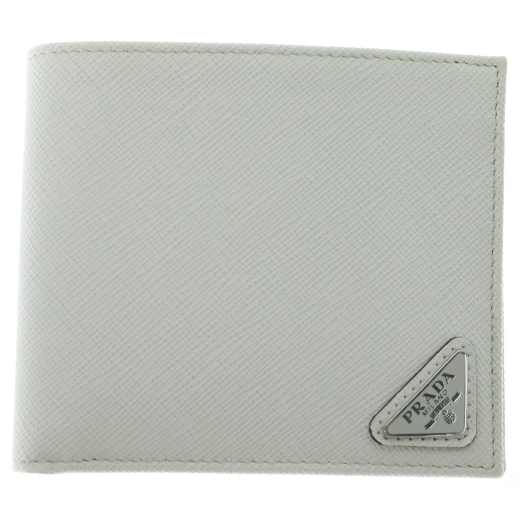 PRADA (プラダ) サフィアーノ 二つ折り財布 コンパクトウォレット カードケース ホワイト レザー 2MO513 シルバー金具