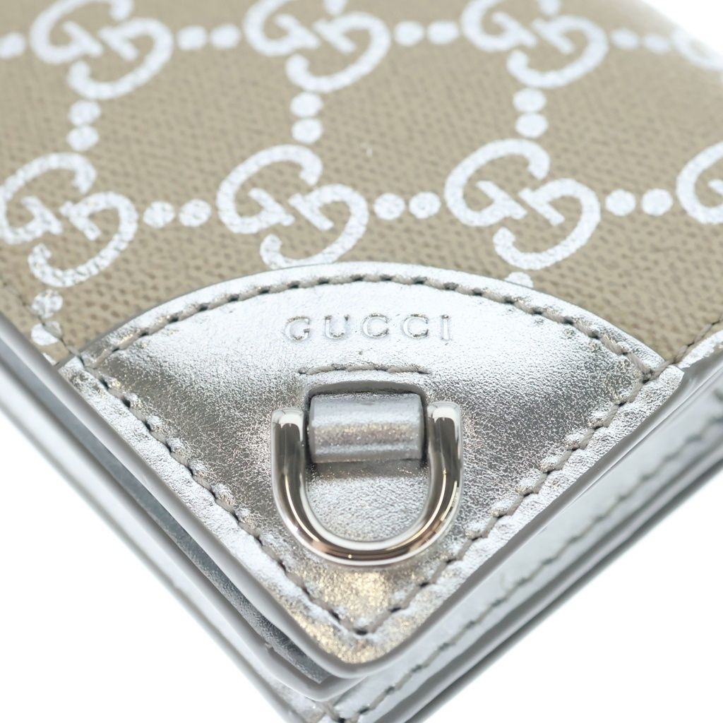 GUCCI (グッチ) GGエンブレム コンパクトウォレット 三つ折り財布 コインケース ベージュ PVC 820692 シルバー金具