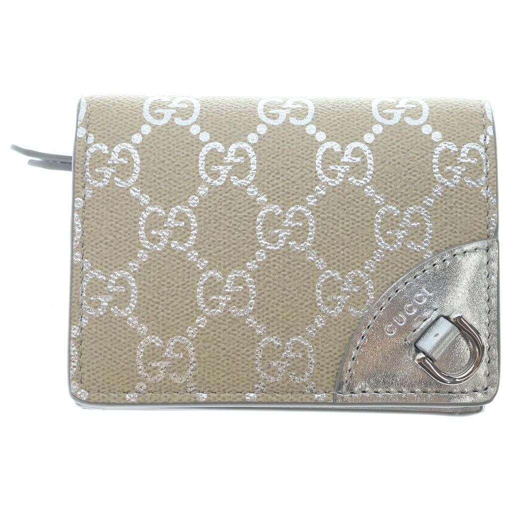 GUCCI (グッチ) GGエンブレム コンパクトウォレット 三つ折り財布 コインケース ベージュ PVC 820692 シルバー金具