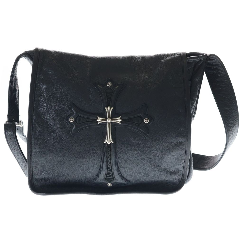 CHROME HEARTS (クロムハーツ) BAG-MAIL メールバッグ ラージクロス装飾 レザー ショルダーバッグ ブラック