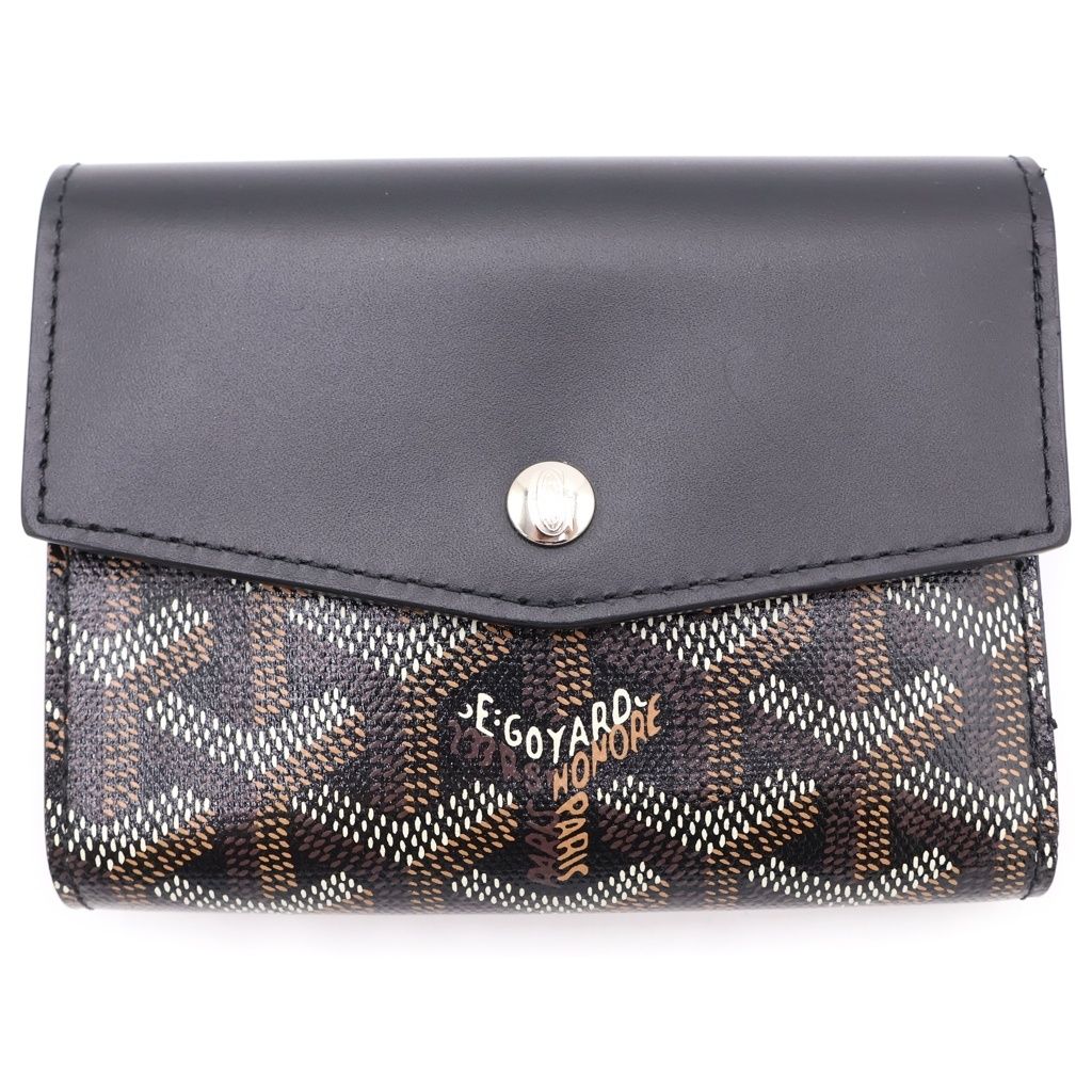 GOYARD (ゴヤール) サン ガブリエル PVC コーティングキャンバス レザー コンパクトウォレット 三つ折り財布 ブラック/ブラウン