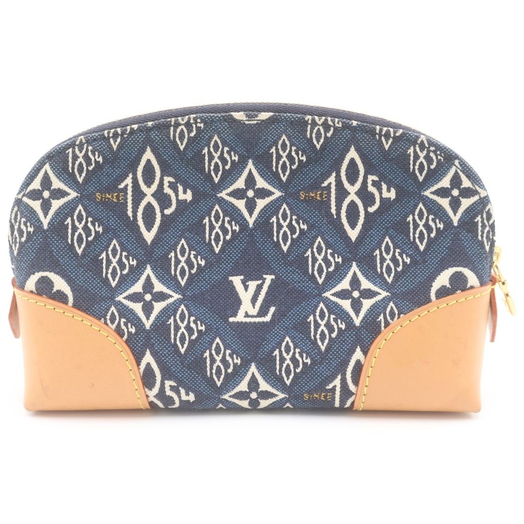 LOUIS VUITTON (ルイヴィトン) since1854 ポシェットコスメティック ポーチ ケース ネイビー×ブラウン レザー×キャンバス M80307 ゴールド金具