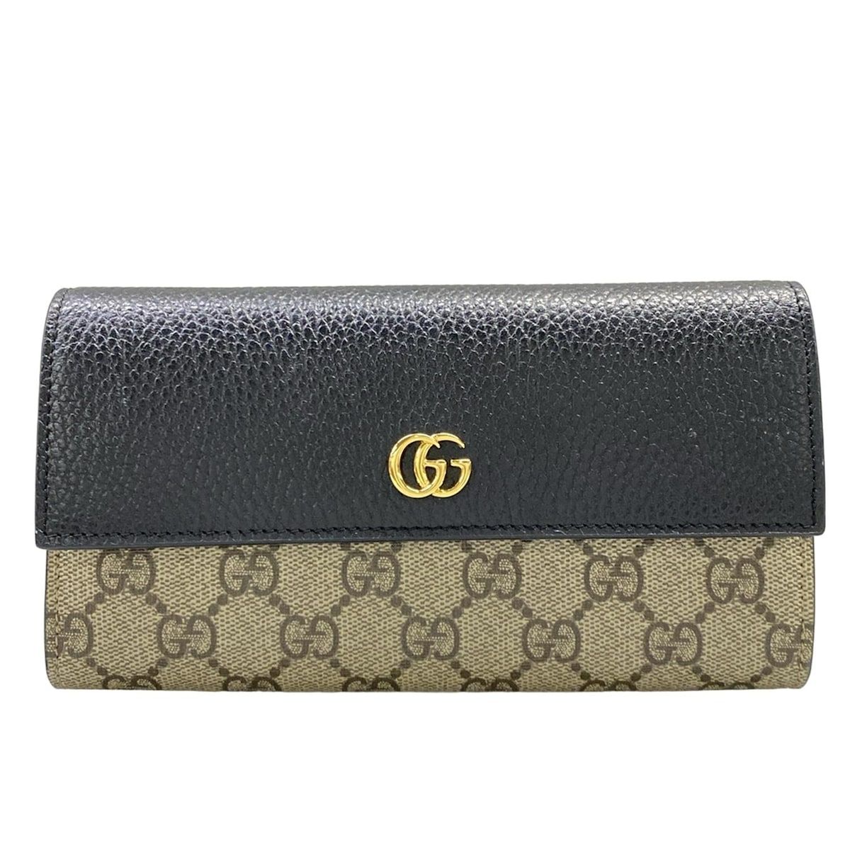 GUCCI(グッチ) 長財布美品 GGマーモント コンチネンタルウォレット 456116 黒×ベージュ×エボニー レザー