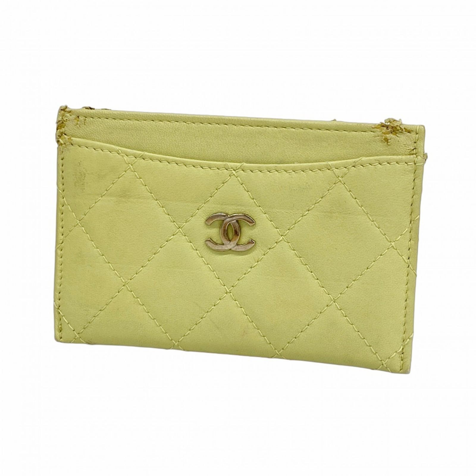 シャネル(Chanel) シャネル 名刺入れ・カードケース マトラッセ ラムスキン ライトグリーン レディース