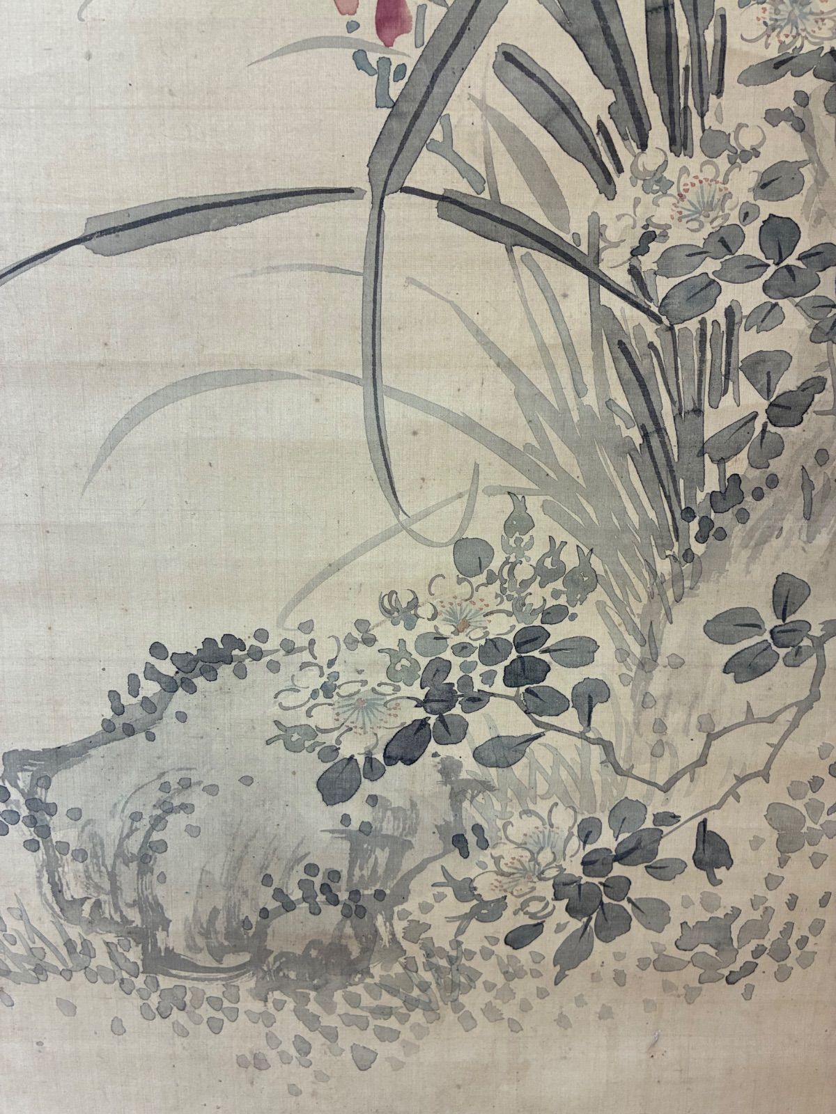掛け軸 水墨画 人物画 古画 額装 骨董品 美術品 美術品・アンティーク・コレクション 「骨董品」 掛け軸 墨絵「葡萄に