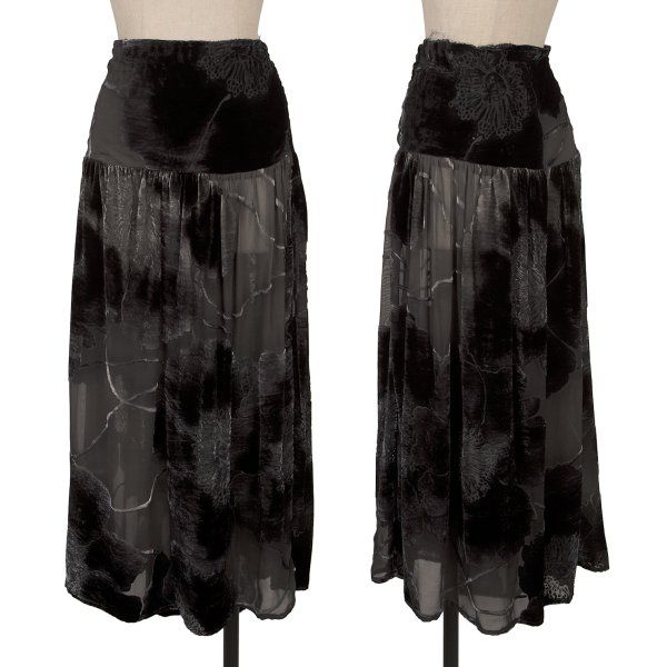 ヨウジヤマモト ノアールYohji Yamamoto NOIR フローラルフロッキーシルクスカート 黒3