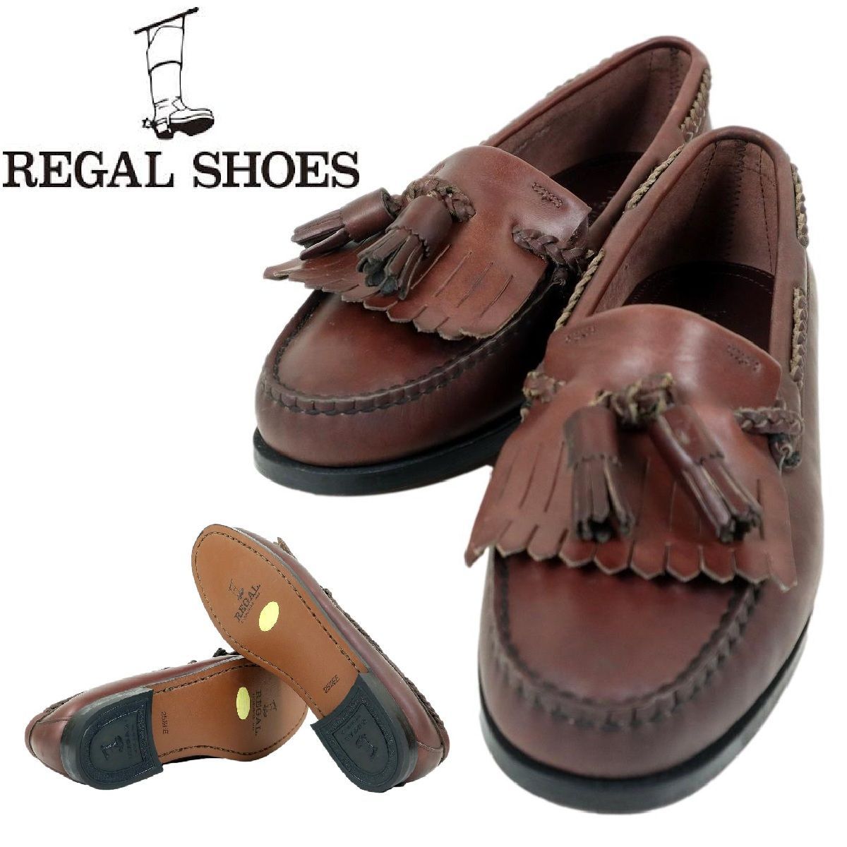 【S3834】【未使用品】REGAL リーガル レザーシューズ タッセルローファー フリンジ付 サイズ25.5㎝