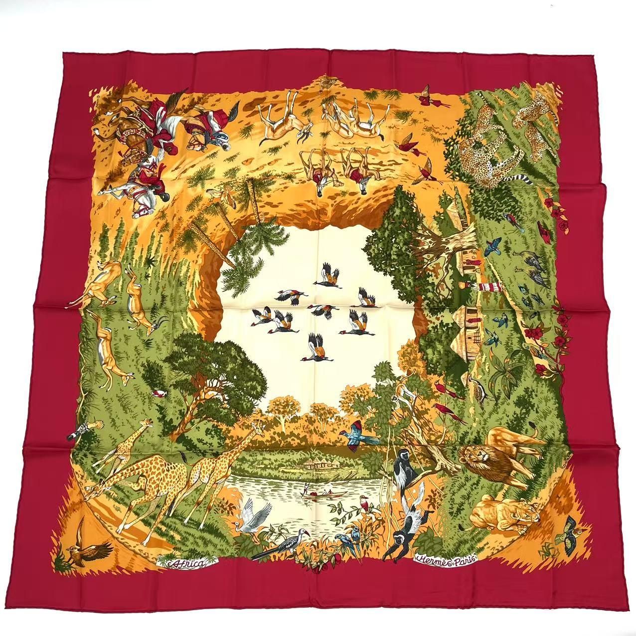 極美品 HERMES エルメス スカーフ シルク カレ90 AFRICA アフリカ レッド