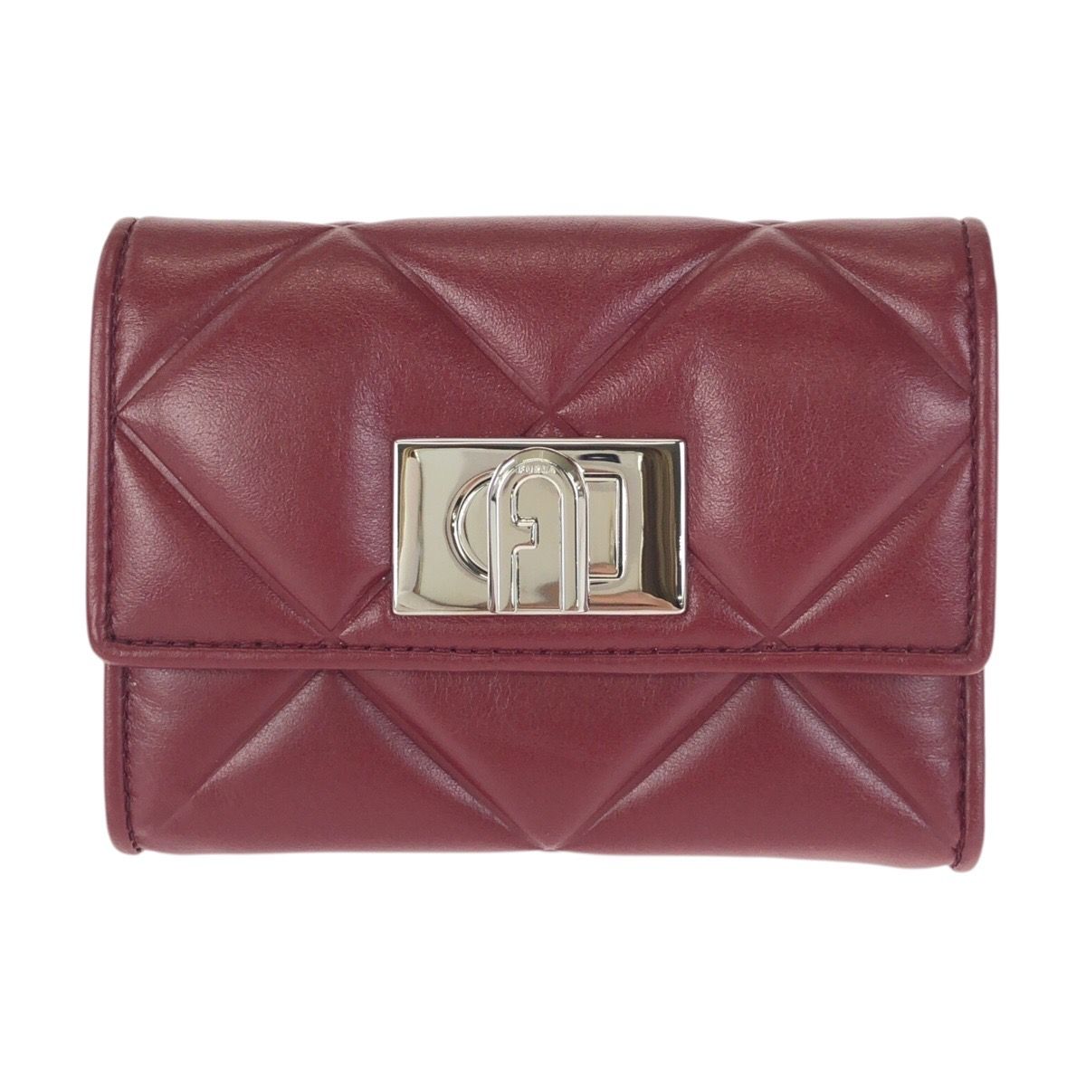 美品 Furla フルラ 1927 M ツイストクロージャー ワインレッド ボルドー シルバー金具 レザー 折財布 コンパクトウォレット 602616【中古】 美品 Furla フルラ 1927 M ツイストクロージャー ワインレッド ボルドー シルバー金具 レザー 折財布 コンパクトウォレット 602616【中古】