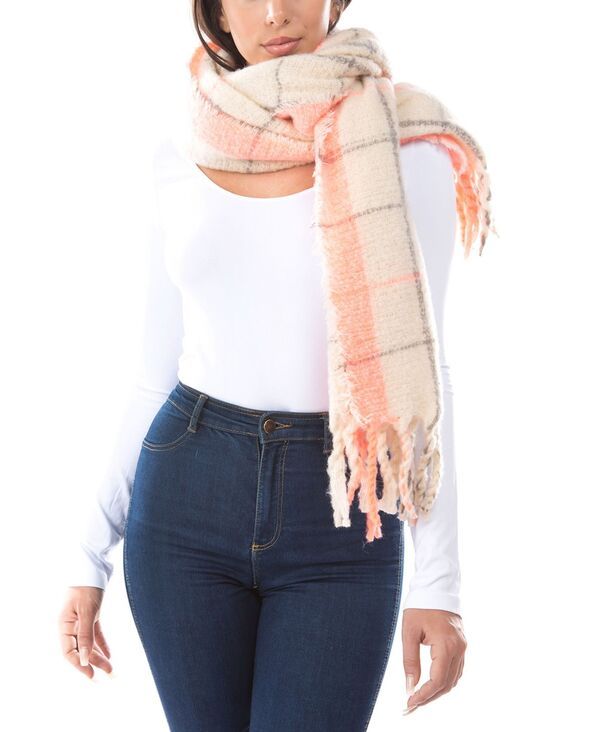 マーカスアドレール レディース アクセサリー マフラー・ストール・スカーフリンジ Marcus Adler Womens Neon Poplaid Blanket Scarf with Fringe Pink ピンク