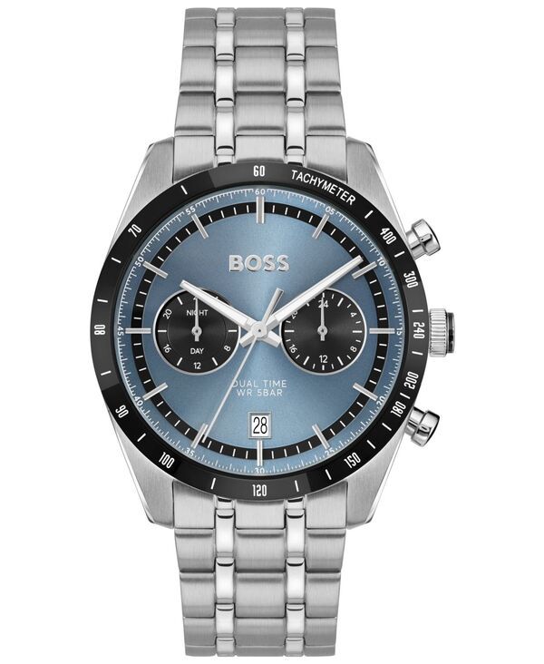 ヒューゴボス メンズ アクセサリー 腕時計 Tシャツ Hugo Boss Mens Tourmaster Quartz Multifunction Stainless Steel Watch 41mm Silvertone シルバー
