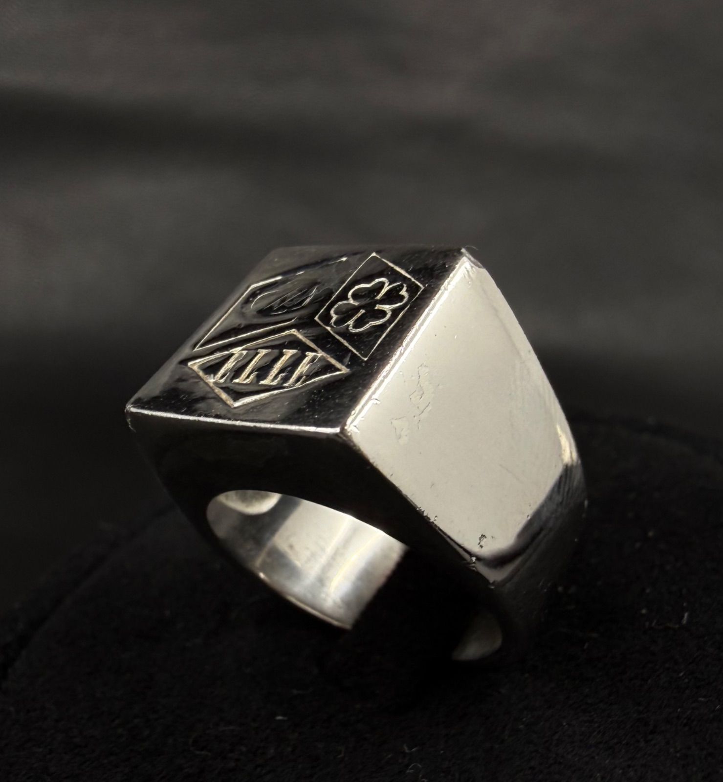 European Vintage 925 Silver Engraved Signet Ring | ヨーロピアンヴィンテージ | シルバー925 クローバー 印台リング 20.0g | 16.5号 | Cabinet Vintage