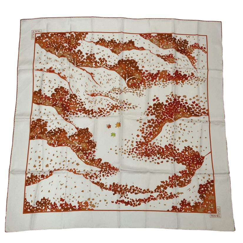 極美品 HERMES エルメス カレ90 Trois Feuilles 3枚の葉 スカーフ シルク オレンジ