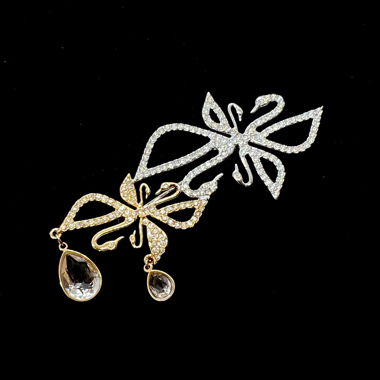 極美品☆ SWAROVSKI スワロフスキー ブローチ スワン 白鳥 クリスタル
